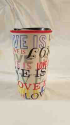 STARBUCKS  COFFEE ILLUSTRATE LOVE IS  TRAVEL MUG TUMBLER CERAMIC 12oz  #19 - Sold on eBay Nov, 28th 2019 for $19.99