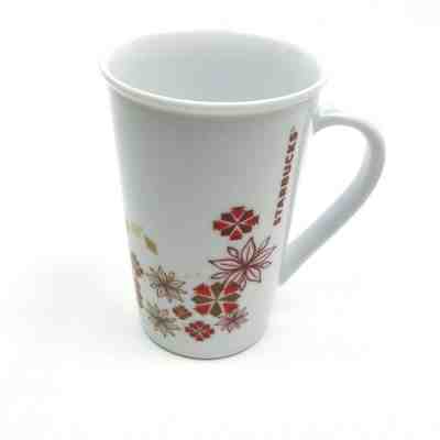 Starbucks 12 oz Mug Coffee Cup Tall White Red Gold Flowers Holiday Stars - Sold on eBay Nov, 28th 2019 for $15.75