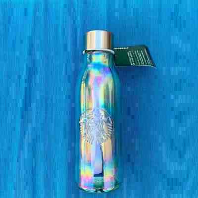 NEW Starbucks Recycled Glass Water Bottle Rainbow Iridescent Holiday 2019 - Sold on eBay Nov, 28th 2019 for $38.50
