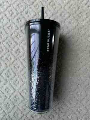 NEW Starbucks Holiday 2019 Venti Tumbler BLACK/SILVER Cascading Snow 24oz - Sold on eBay Nov, 27th 2019 for $29.95