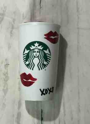 2015 Starbucks 12 Oz XOXO Hugs Kisses Lips Travel Tumbler Coffee Mug Red Lid - Sold on eBay Nov, 27th 2019 for $22.99