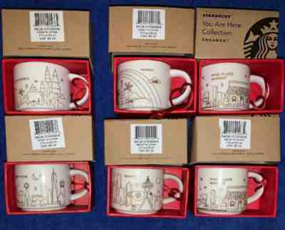 Starbucks Holiday Ceramic Ornament Lot Of 6 CA NYC Hawaii Seattle Pike Place 2oz - Sold on eBay Nov, 27th 2019 for $56.00