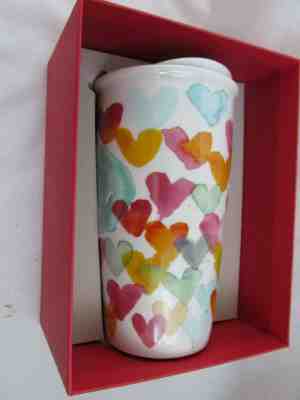 STARBUCK'S WATERCOLOR CERAMIC HEARTS TRAVEL TUMBLER 10 OZ. NEW IN BOX - Sold on eBay Nov, 27th 2019 for $30.00