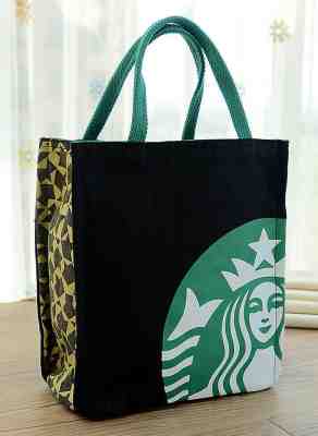 Starbucks Canvas Tote Bag Black/Golden Shopping Reusable Lunch Handbag NEW - Sold on eBay Nov, 27th 2019 for $19.99