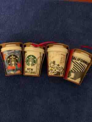 Starbucks Holiday Ceramic Ornaments Lot Of 4 Hawaii New Orleans San Francisco CA - Sold on eBay Nov, 27th 2019 for $32.91