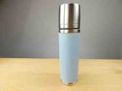 Starbucks Blue Leather Sleeve Stainless Steel Thermos 12oz 2004 - Sold on eBay Nov, 27th 2019 for $25.99