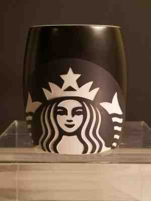 Starbucks Black Barrel Coffee Mug Etched Mermaid Logo 2011 - Sold on eBay Nov, 27th 2019 for $18.99