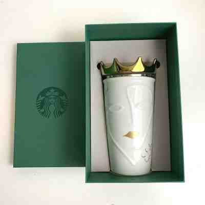 Starbucks 2016 Siren Lady Gold Crown White Ceramic Travel Tumbler NEW IN BOX - Sold on eBay Nov, 27th 2019 for $99.99
