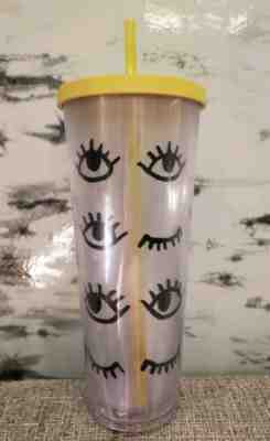 WT Starbucks Wink Eyes Cold Cup Venti Tumbler 24 oz Gray and Yellow - Sold on eBay Nov, 27th 2019 for $33.00