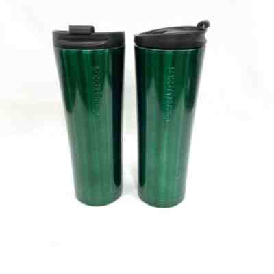Starbucks 2013 Lot Of 2 Green Tumbler 20 Fl Oz With Flip Top Spout Insulated - Sold on eBay Nov, 27th 2019 for $29.99