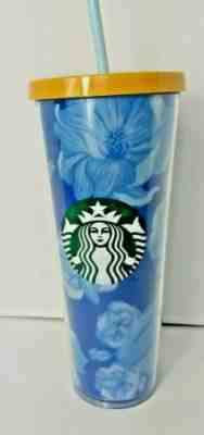 NWT 2019  STARBUCKS COLD CUP DESERT FLORAL CACTUS BLUE TUMBLER 24oz - Sold on eBay Nov, 29th 2019 for $20.67