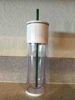 Starbucks 2012 Cold Beverage Coffee Tea Container White 16 oz w/ STRAW Free Ship - Sold on eBay Nov, 29th 2019 for $17.99