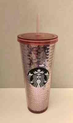 Starbucks 2017 Pink Rose Sequins 24 oz Cup Limited Ed Holiday Tumbler NWT Rare! - Sold on eBay Nov, 28th 2019 for $39.75