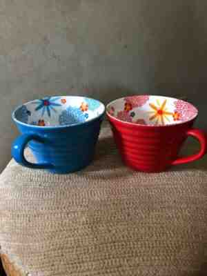 Starbucks red and blue ribbed floral coffee tea cup mug 2007 12 oz.  - Sold on eBay Nov, 28th 2019 for $18.88