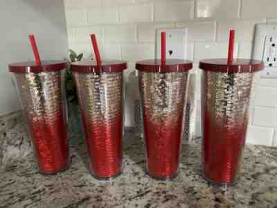 LOT of FOUR! Starbucks Holiday 2018 Red Gold Sequin Tumbler 24 Oz Venti Cold Cup - Sold on eBay Nov, 28th 2019 for $39.99