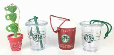 Starbucks Lot of 4 Christmas Tumbler Ornaments Glitter Ceramic - Sold on eBay Nov, 28th 2019 for $23.99