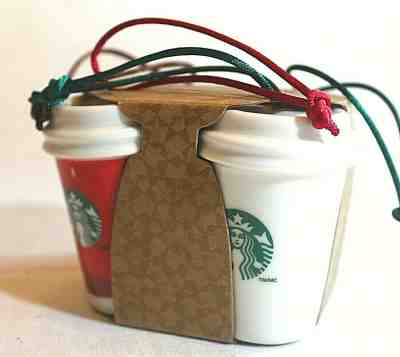 STARBUCKS 2011 Set of 4 Mini Ceramic Coffee Cups 2.5" Ornaments   - Sold on eBay Nov, 28th 2019 for $18.00