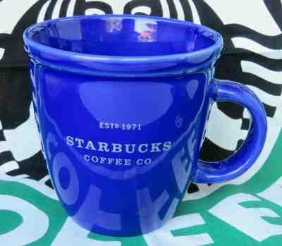 STARBUCKS Coffee Co ? Cobalt BLUE White Logo ABBEY Large 18oz Mug Cup Hot 2002