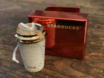 2015 Starbucks Ornament Ceramic White Travel Mug Swarovski Crystal New In Box - Sold on eBay Nov, 29th 2019 for $30.00