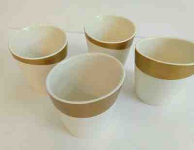 Starbucks 2012 Tazo Tea Set of 4 Cups White with Gold Rim New Bone China 8oz  - Sold on eBay Nov, 29th 2019 for $16.99