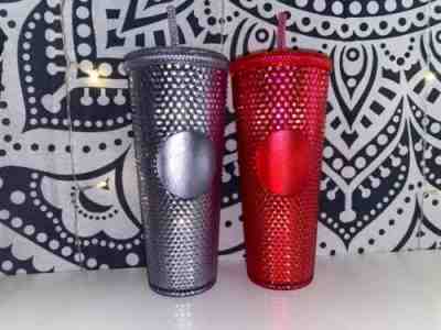 NEW STARBUCKS 2019 Neon Pink AND Platinum Studded PAIR Tumblers HOLIDAY In Hand  - Sold on eBay Nov, 29th 2019 for $40.00
