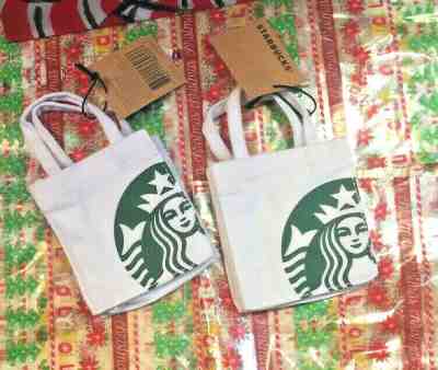 2 2019 Starbucks Canvas Tote Card Holder Ornament NWT Ww Ship - Sold on eBay Nov, 29th 2019 for $15.79