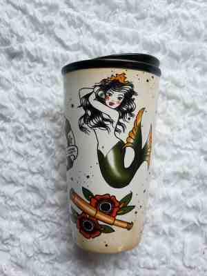 Starbucks Siren Mermaid Tattoo Sailor Ceramic Travel Cup w/ lid 12 Oz. 2015 - Sold on eBay Nov, 29th 2019 for $59.99