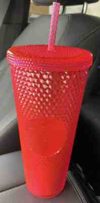 STARBUCKS 2019 Neon Pink Studded Cold Cup Tumbler WINTER HOLIDAY 24 oz - Sold on eBay Nov, 29th 2019 for $29.50
