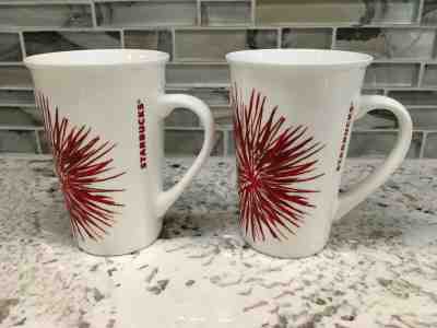 2 Starbucks Coffee Red and White Starburst Fireworks 2014 Coffee Tea Tall Mug - Sold on eBay Nov, 29th 2019 for $25.00