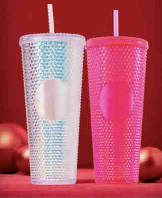 TWO(2) STARBUCKS HOLIDAY 2019 Studded Venti Tumblers Cups Platinum Neon Pink NEW - Sold on eBay Nov, 29th 2019 for $59.99