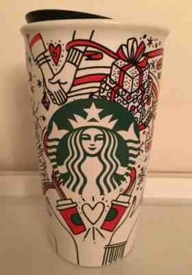 Starbucks 2017 Holiday Christmas Traveler Ceramic Cup 12 oz - Sold on eBay Nov, 29th 2019 for $19.99