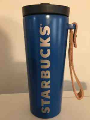 Starbucks 16 oz Blue Stainless Steel Tumbler w/ Leather Strap - Sold on eBay Nov, 29th 2019 for $16.99
