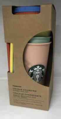 Starbucks Reusable COLOR CHANGING Cold Cup Collection Pack Of 5 Lids Straws 24oz - Sold on eBay Nov, 29th 2019 for $67.00
