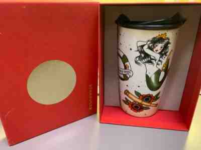 Starbucks 2015 Tattoo Mermaid Siren Sailor Ceramic Travel Mug Cup Tumbler 12 oz. - Sold on eBay Nov, 29th 2019 for $99.99