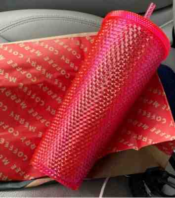 STARBUCKS Neon Pink Studded Tumbler WINTER HOLIDAY CUP 2019 24oz. “NEW” - Sold on eBay Nov, 29th 2019 for $28.00