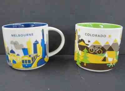 2 Starbucks Coffee "You are Here" Collector Mugs Colorado USA & Melbourne AUS - Sold on eBay Nov, 29th 2019 for $17.50