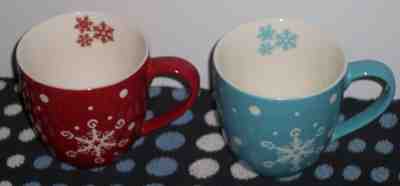Two Holiday 2007 Starbucks Coffee Mugs 16oz Blue and Red Cup Set Snowflake Nice! - Sold on eBay Nov, 29th 2019 for $39.95