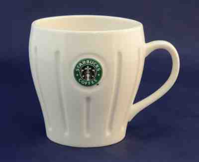 Starbucks Coffe Mug Cup Handle White Ribbed Green Siren Logo 2003 Barista  - Sold on eBay Nov, 29th 2019 for $22.00