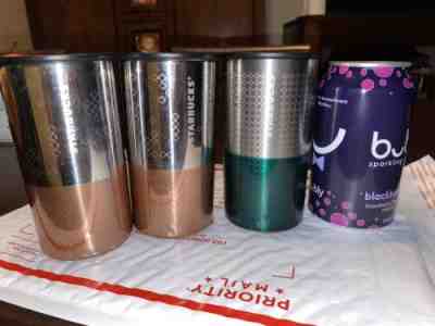 Lot Of 3 STARBUCKS COFFEE 2012 8 Oz. Stainless Steel Travel Tumblers Cork Bottom - Sold on eBay Nov, 30th 2019 for $20.00