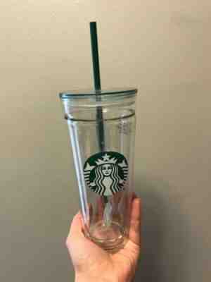 Starbucks Venti CLEAR GLASS Double Wall Cold/Iced Cup Tumbler 20 oz with straw  - Sold on eBay Nov, 30th 2019 for $49.00