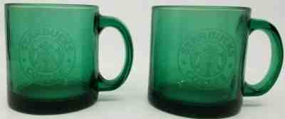2X Starbucks Coffee Rare Green Glass Mug with Etched Mermaid Logo  - Sold on eBay Nov, 30th 2019 for $15.00