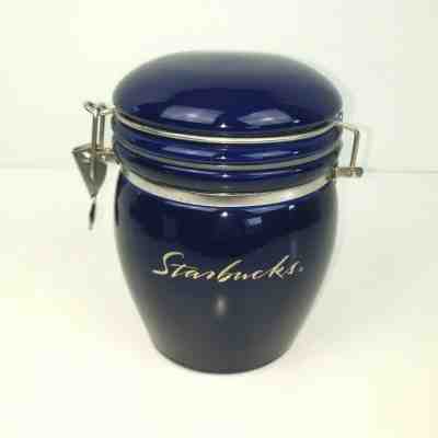 Starbucks Coffee Company Cobalt Blue Silver Script Logo Canister Cookie Jar - Sold on eBay Nov, 30th 2019 for $29.99