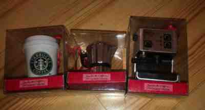 RARE Starbucks Coffee 1999 Ornament Collection Lot of 3 Pot Barista Machine Cup - Sold on eBay Nov, 30th 2019 for $100.00