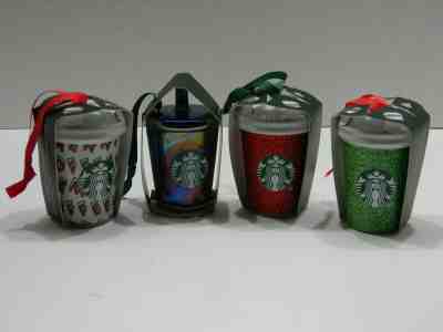 NEW STARBUCKS 2019 CHRISTMAS ORNAMENTS SET OF 4 GLITTER RED & GREEN & IRIDESCENT - Sold on eBay Nov, 30th 2019 for $39.99