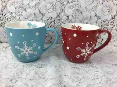 Two STARBUCKS Holiday Mugs 2007 Blue and Red with White Snowflakes 16 oz. VGUC - Sold on eBay Nov, 30th 2019 for $18.95