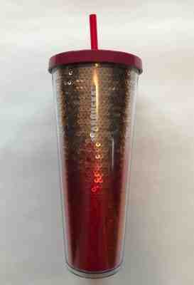 NEW STARBUCKS Sequin Red & Gold Ombré Venti Cup Tumbler Holiday Edition 24 oz - Sold on eBay Nov, 30th 2019 for $24.00