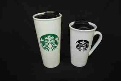 Lot of 2 Starbucks  16 Oz Cup Tumbler Ceramic Green With Lids - Sold on eBay Nov, 30th 2019 for $29.06