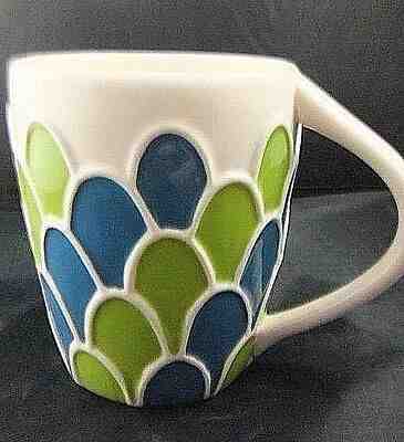 Starbucks mug blue green scallop design 2009 Hand Painted 14 ounces - Sold on eBay Nov, 30th 2019 for $17.99