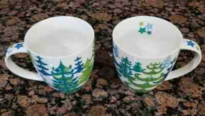 Pair of STARBUCKS Holiday 2006 Coffee Cup MUG 17 oz. CHRISTMAS TREES Blue Green - Sold on eBay Nov, 30th 2019 for $15.99