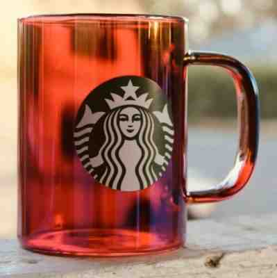 New 2019 Starbucks Red Iridescent Christmas Edition Mug Cup Glass 14 Fl Oz - Sold on eBay Nov, 30th 2019 for $34.88